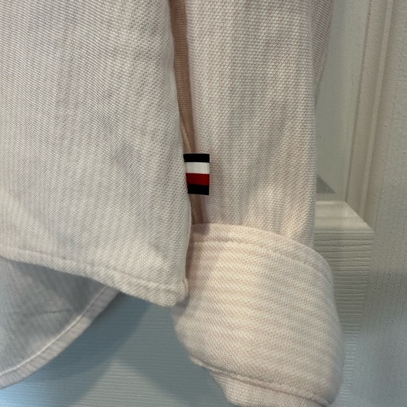 Tommy Hilfiger Pink White Striped Button Down Shirt with Gold Embroidered Logo - Picture 11 of 14